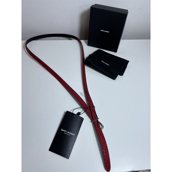 NWT! $445 YSL Saint Laurent Pitone Python Lacquer RED Cherry Skinny Belt 95 Cm - Picture 6 of 11